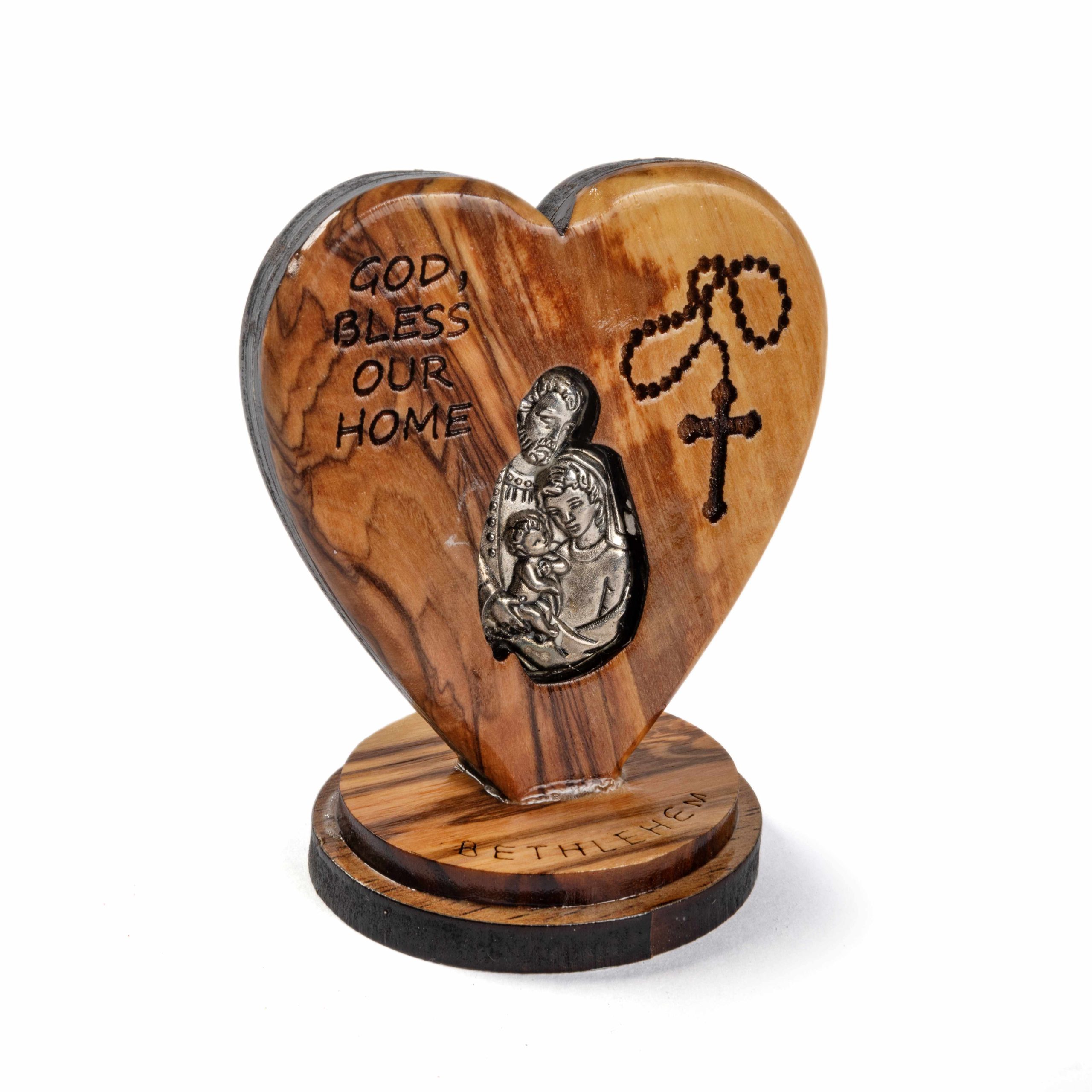 Coeur en bois d'olivier “god, bless our home” 1 Coeur en bois d'olivier “god, bless our home”