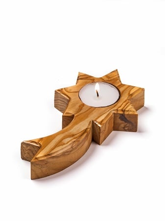 Olijfhouten theelichthouder staartster hr kopie