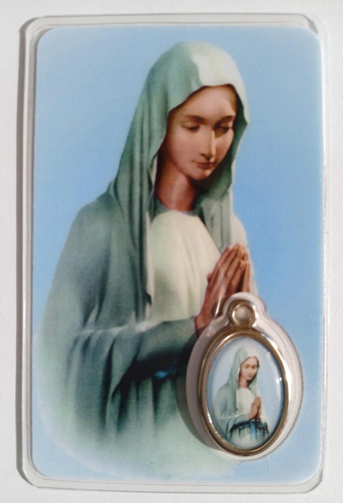 Gebedskaartje maria met medaille fr
