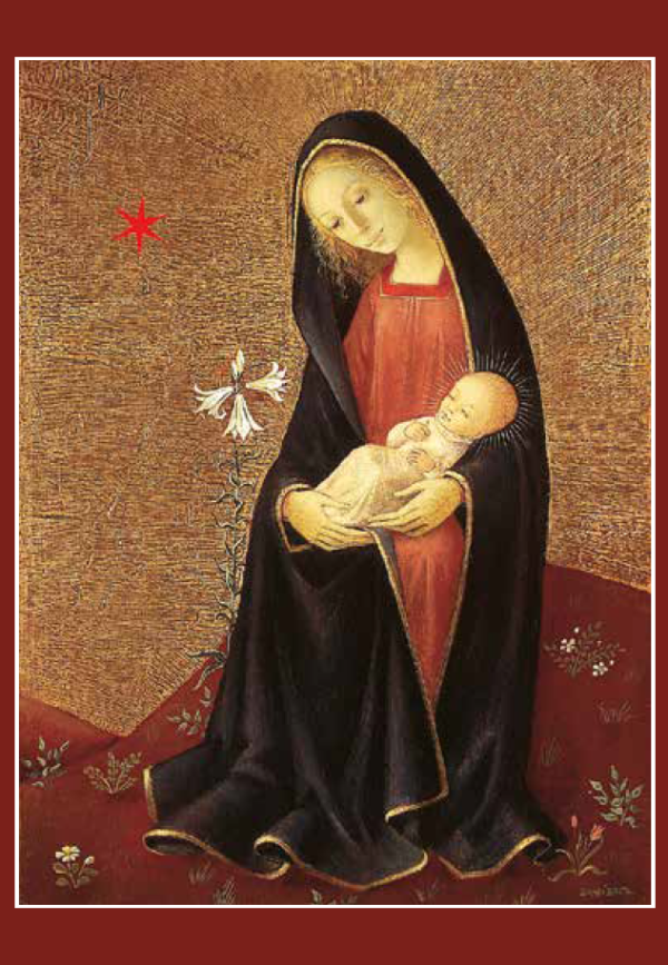 Carte de Noël Bradi Barth - Vierge à l'Enfant et lys blanc