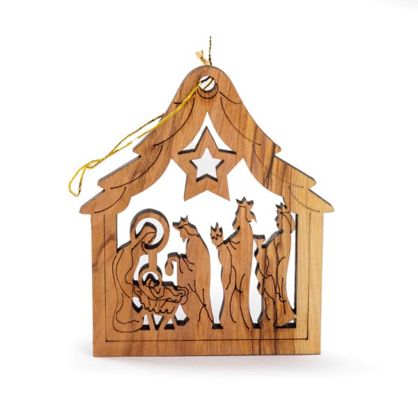 Pendentif de Noël en bois d’olivier crèche